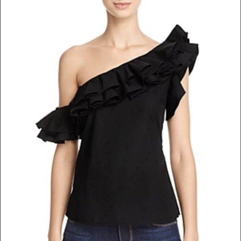 Do + Be One Shoulder Ruffle Arm Band Blouse